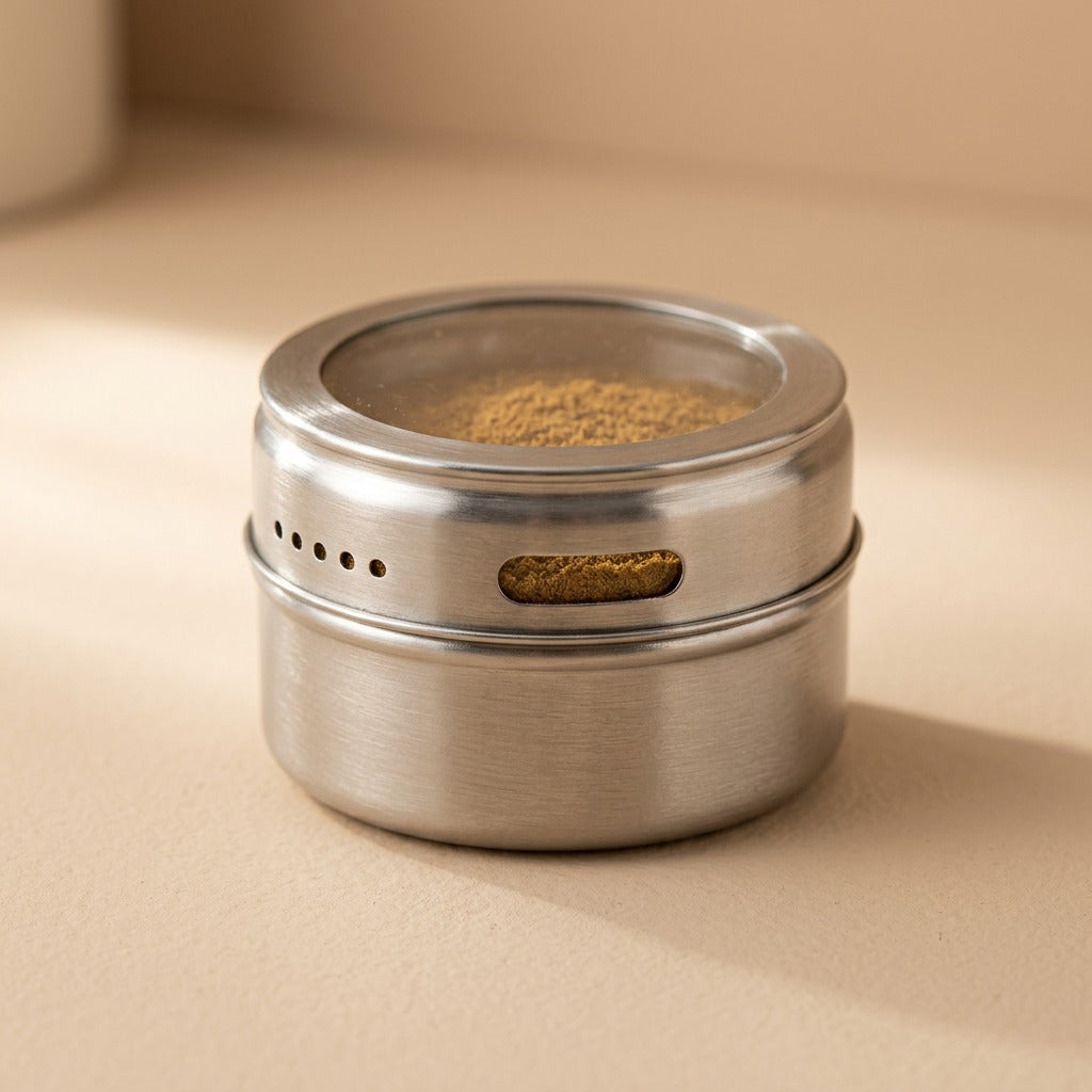 Steelseason™ Magnetic Stainless Steel Seasoning Jar, material and detail close-up
