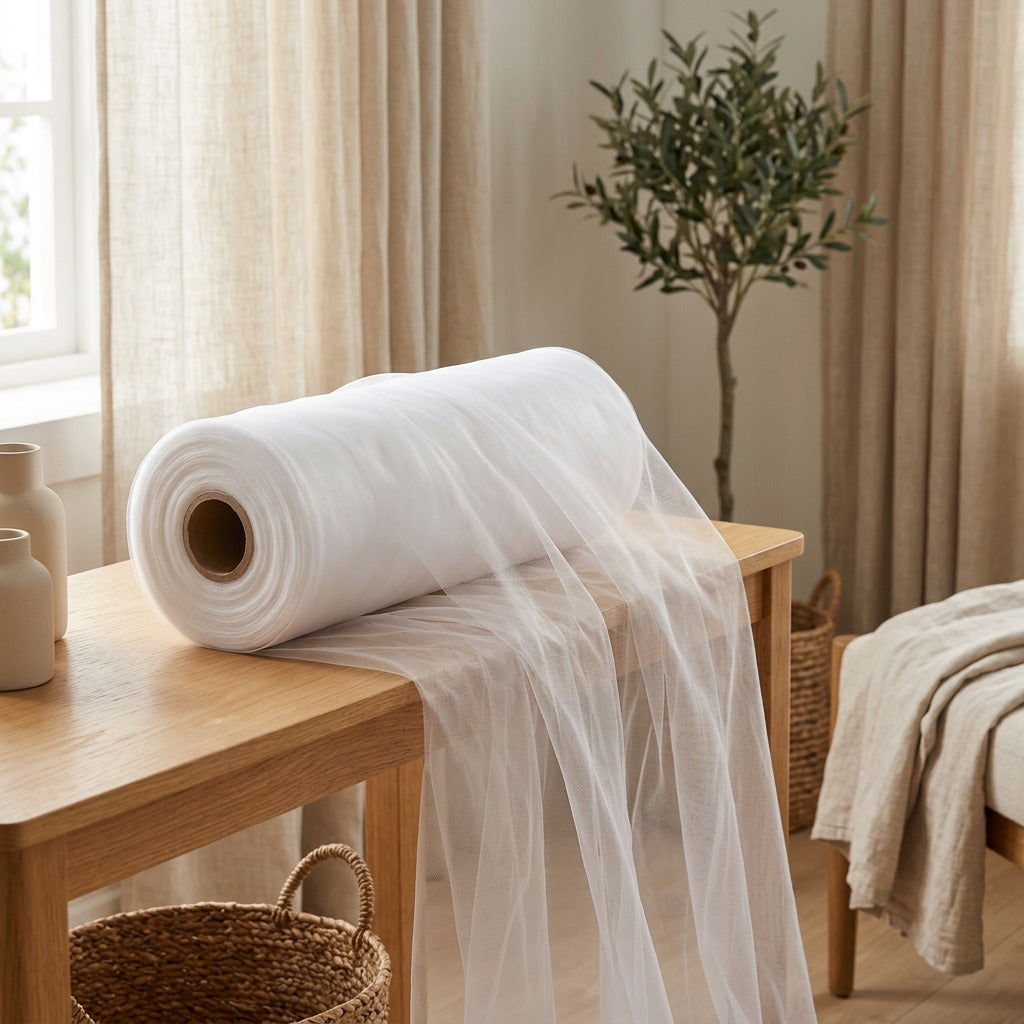 Tulleveil™ Mesh Tulle Wedding Decoration in a calm home setting