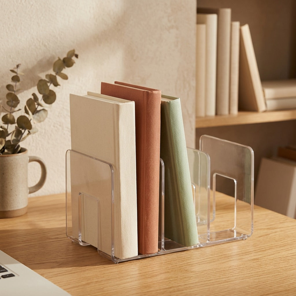 Bookease™ Plastic Desktop Book Stand, styled close view