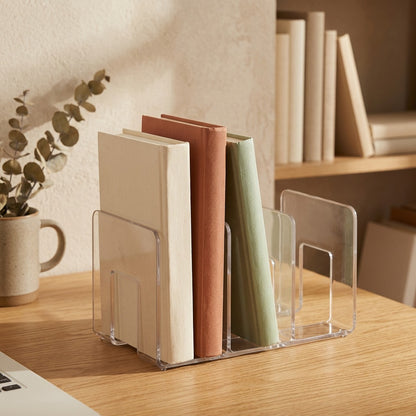 Bookease™ Plastic Desktop Book Stand, styled close view