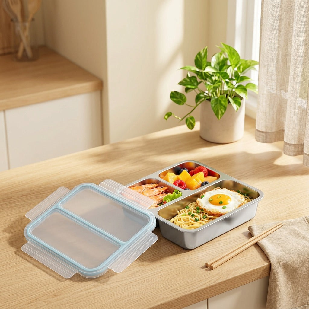 Mealnook™ Stainless Steel Compartment Lunch Box in a calm home setting