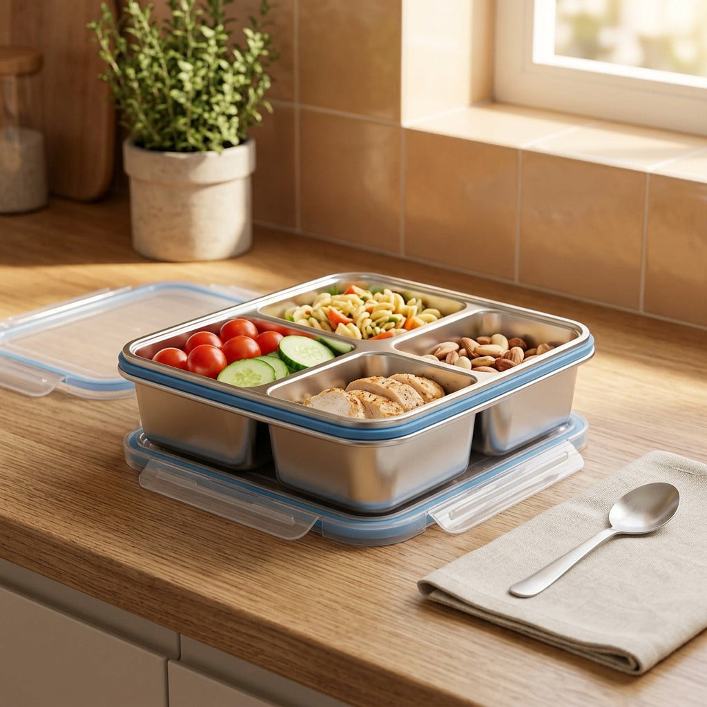 Mealnook™ Stainless Steel Compartment Lunch Box, styled close view