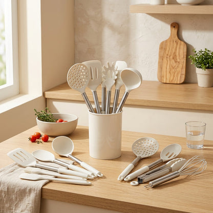 Silicraft™ 15-Piece Silicone Kitchen Utensil Set in a calm home setting