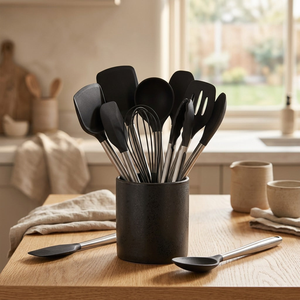 Silicraft™ 15-Piece Silicone Kitchen Utensil Set, styled close view