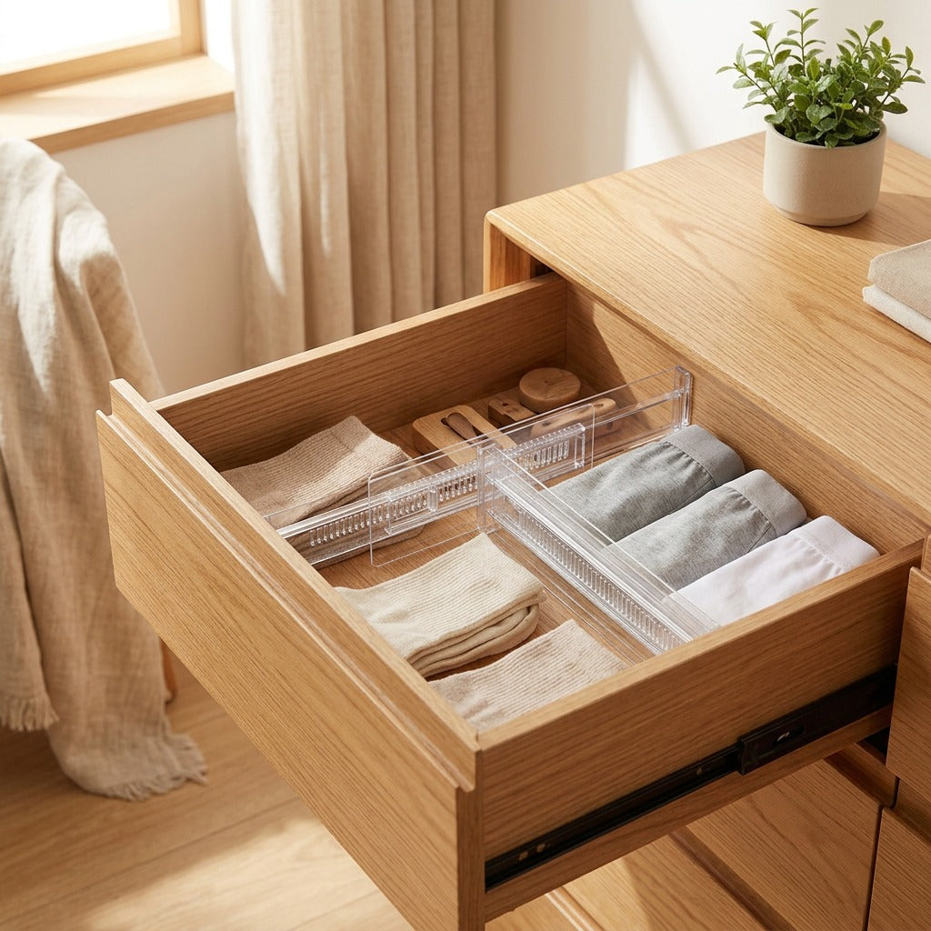 Drawerspan™ Telescopic Drawer Divider Organizer in a calm home setting