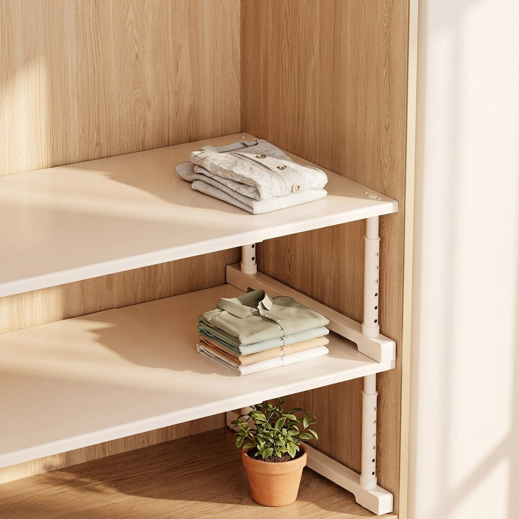 Shelfspan™ Extendable Cabinet Storage Rack in a calm home setting