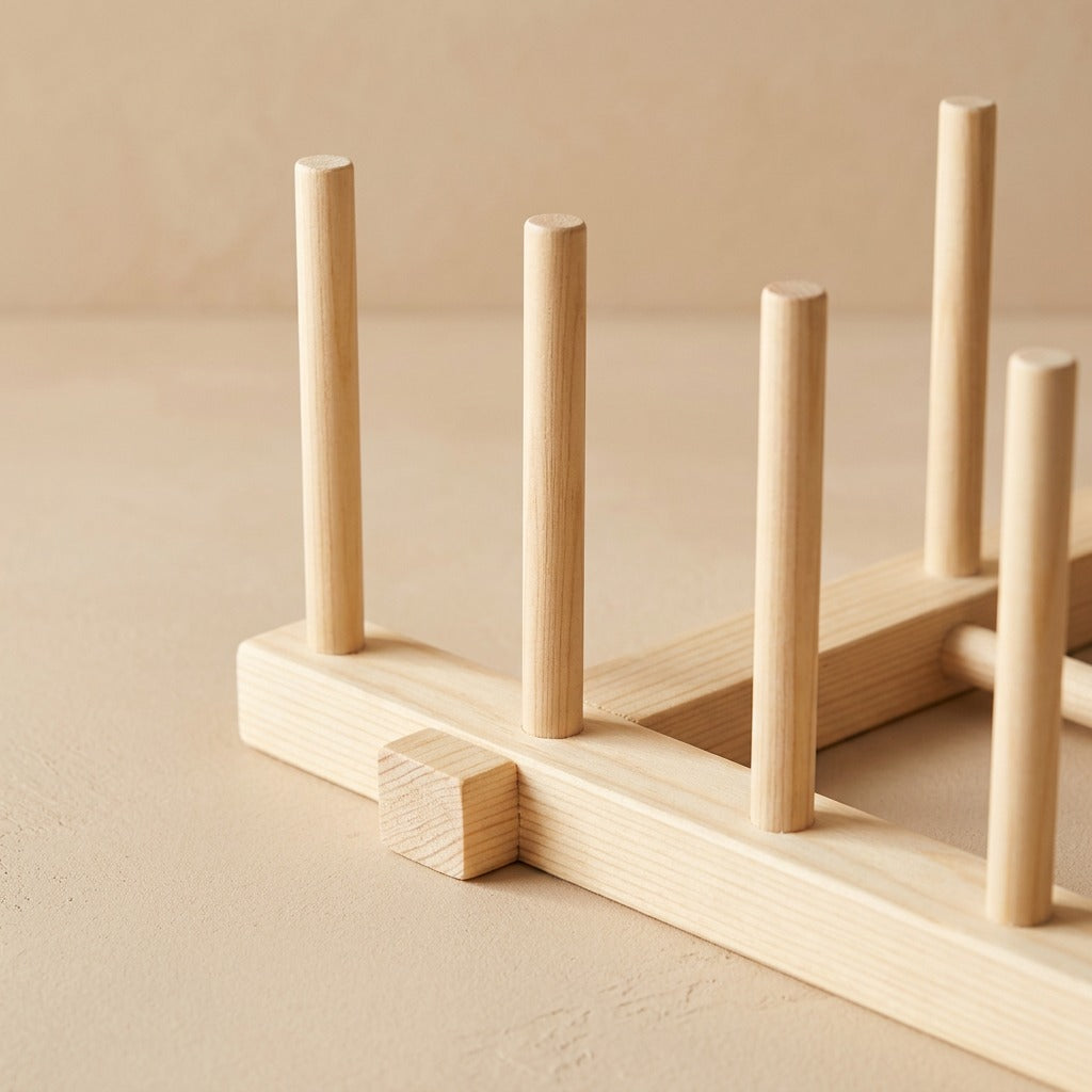 Dishdrip™ Wooden Dish Rack For Plates And Bowls, material and detail close-up
