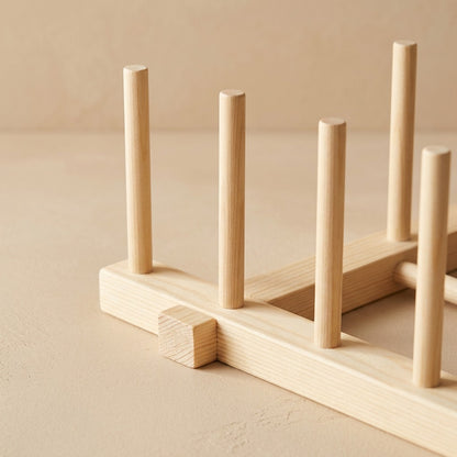 Dishdrip™ Wooden Dish Rack For Plates And Bowls, material and detail close-up