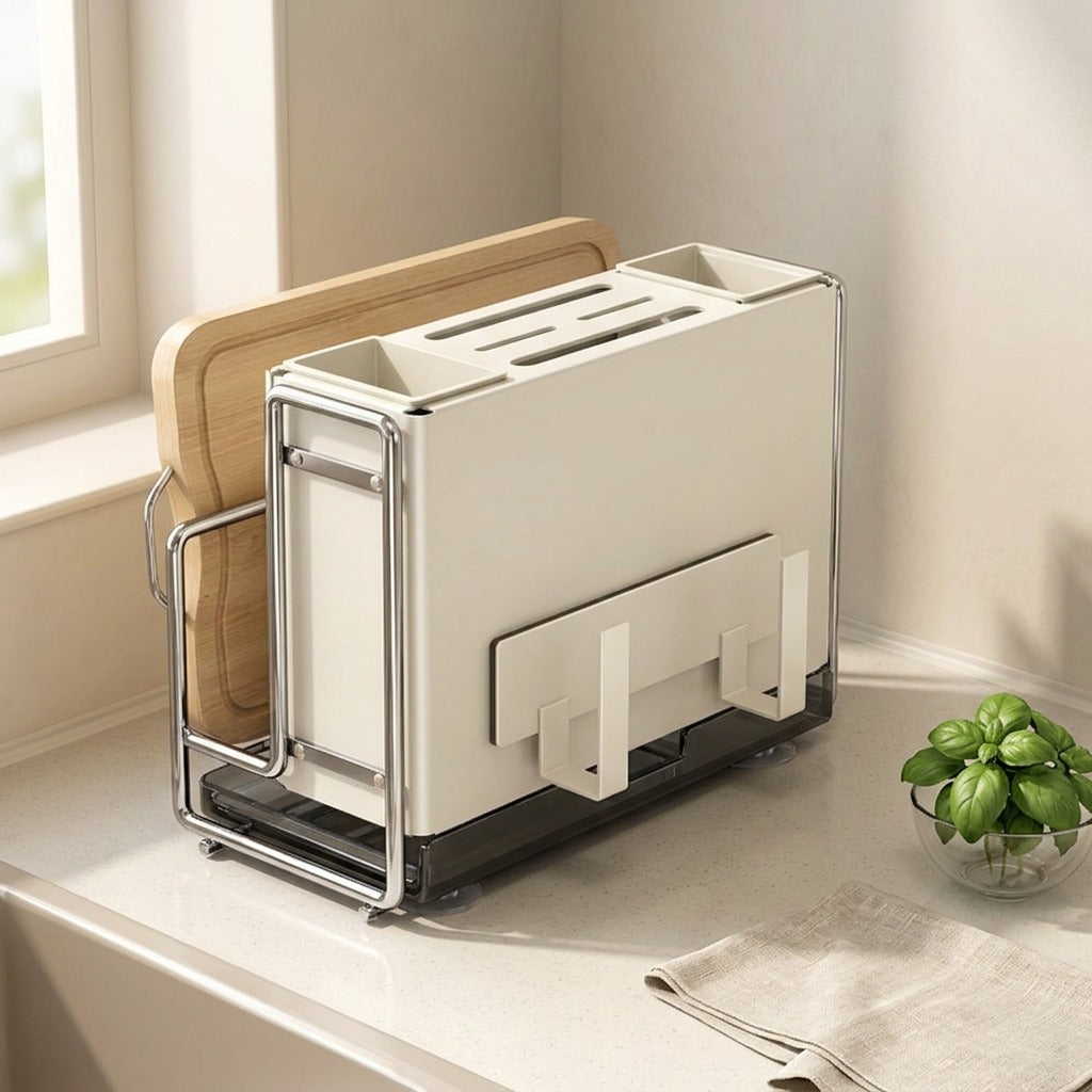 Knifehold™ Carbon Steel Kitchen Knife Rack, styled close view