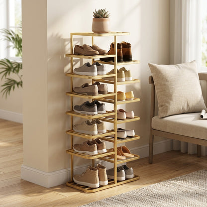Shoestep™ Metal Staggered Shoe Rack, styled close view