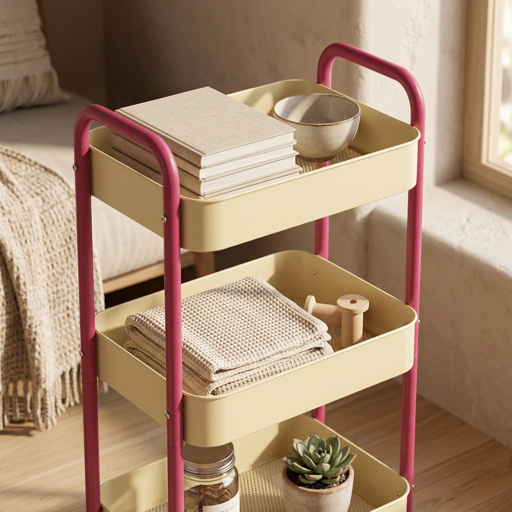 Layerforge™ Carbon Steel 4-Layer Storage Rack, styled close view