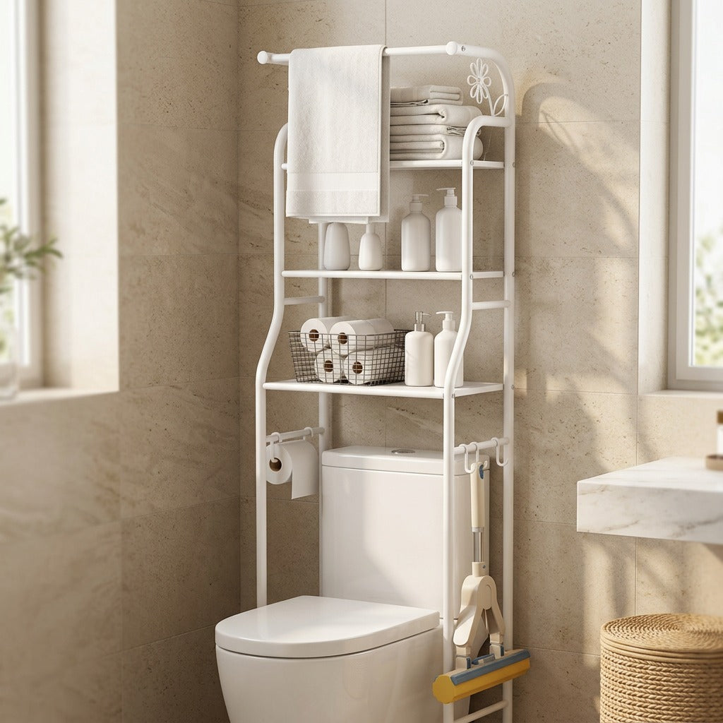 Bathrack™ Floor-Standing Toilet Storage Rack, styled close view