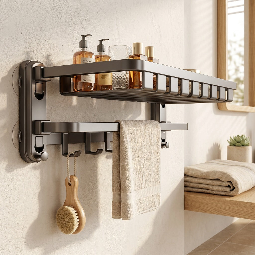 Suctionrail™ Steel Suction Cup Towel Rack in a calm home setting