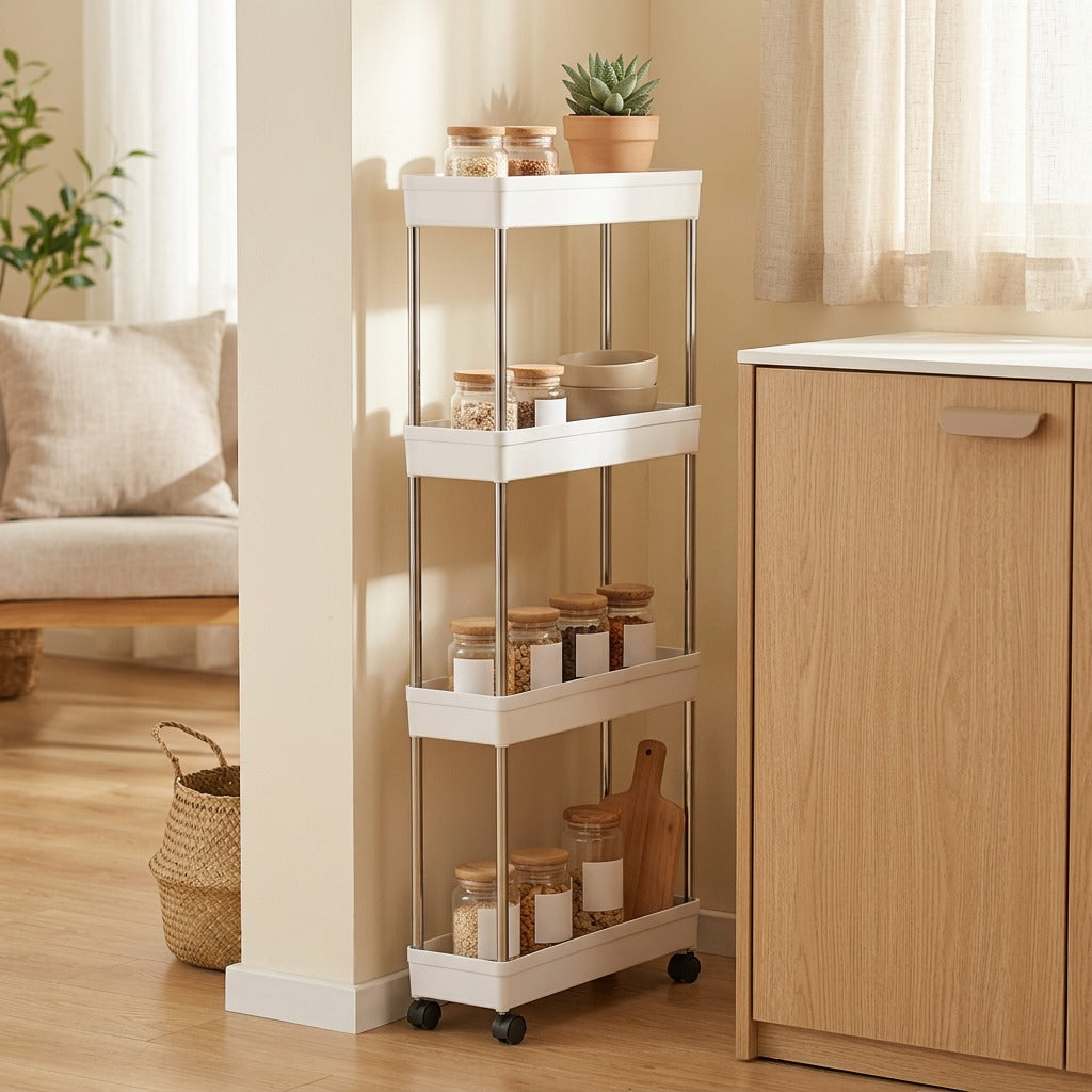 Stackrise™ Plastic Multi-Layer Storage Rack in a calm home setting