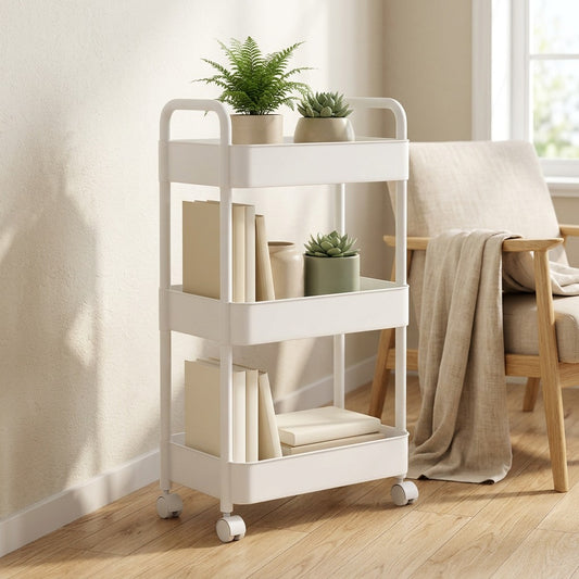 Cartstow™ Plastic Storage Rack Trolley in a calm home setting