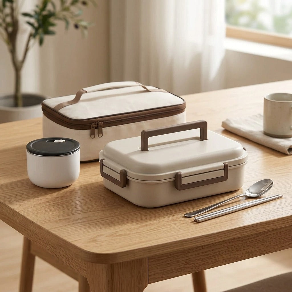 Portionnest™ 304 Stainless Steel Five-Compartment Lunch Box, styled close view
