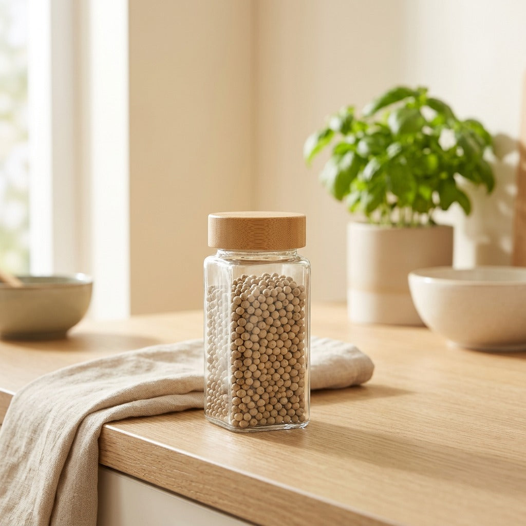Bambooseal™ Glass Spice Jar With Bamboo Lid in a calm home setting