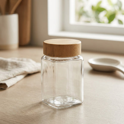 Bambooseal™ Glass Spice Jar With Bamboo Lid, styled close view