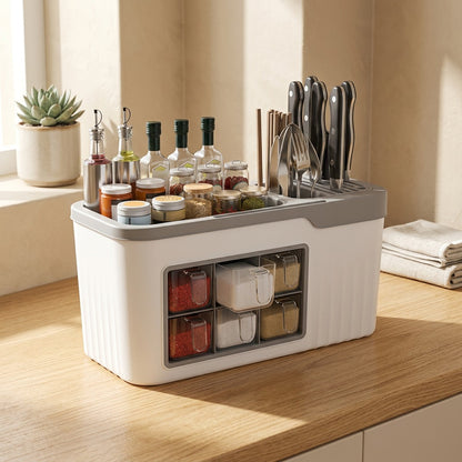 Spiceledge™ Plastic Seasoning Storage Rack in a calm home setting