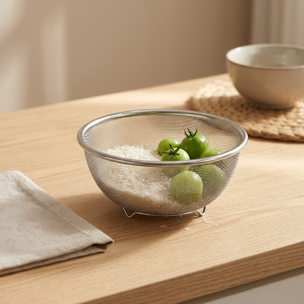 Rinswell™ Stainless Steel Vegetable Washing Basket, styled close view