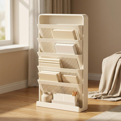 Bookgrove™ Plastic Floor-Standing Bookshelf, styled close view