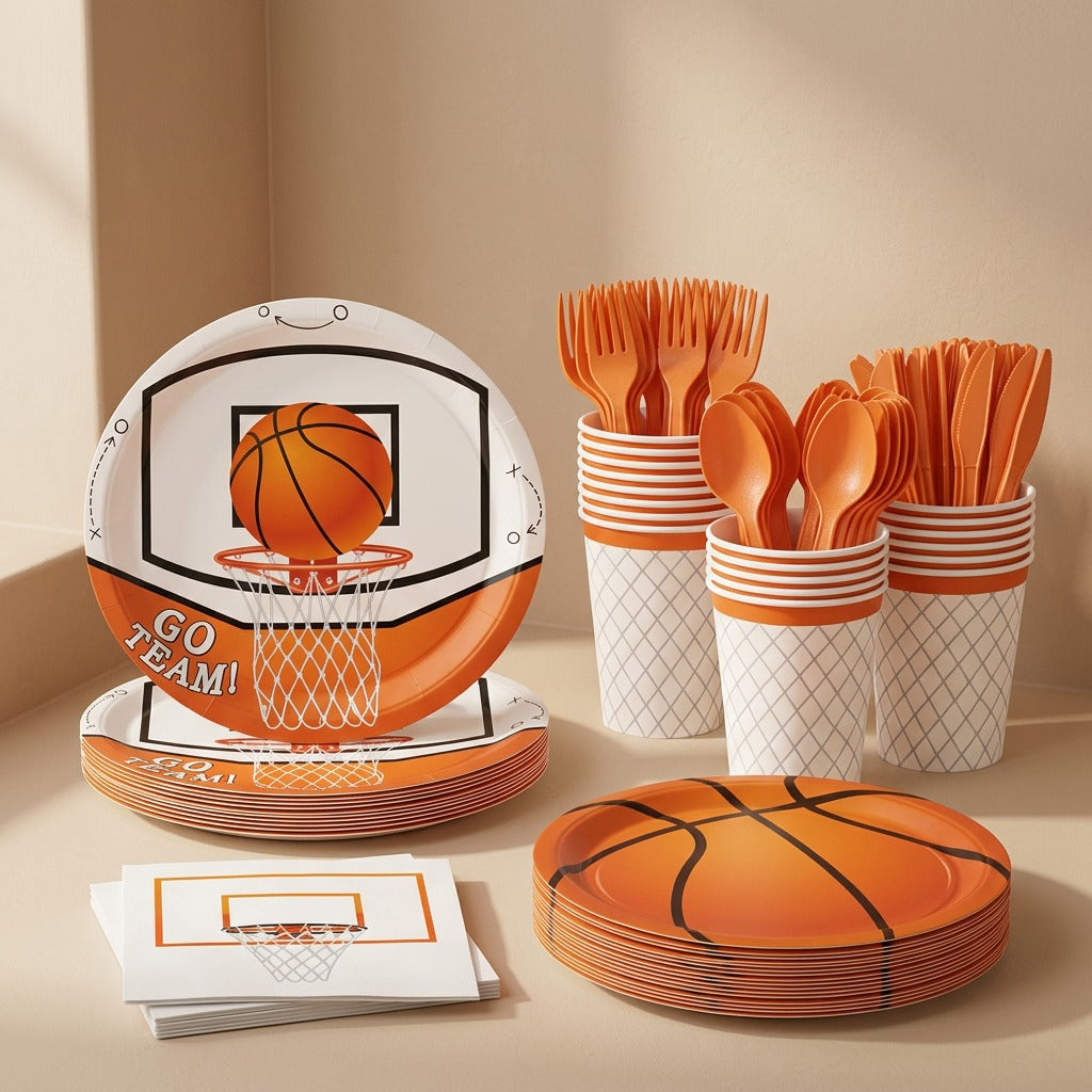 Hoopcheer™ Basketball Party Paper Plates And Tableware
