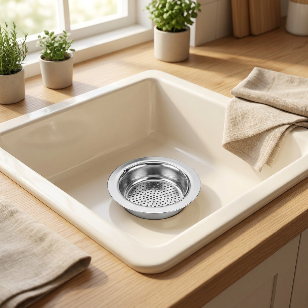 Drainweave™ Stainless Steel Sink Filter Screen in a calm home setting