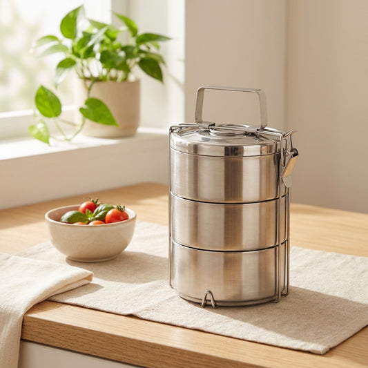 Vaultbite™ 410 Stainless Steel Lunch Box in a calm home setting