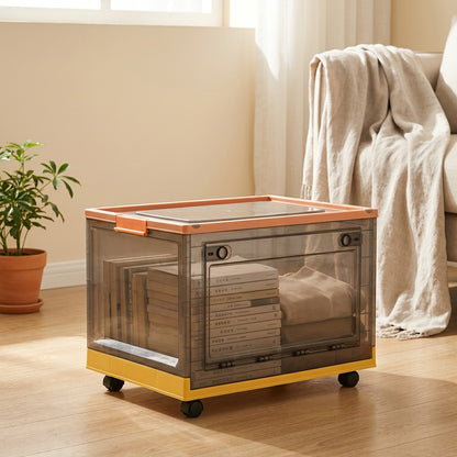 Rollbox™ Plastic Book Storage Box With Wheels in a calm home setting