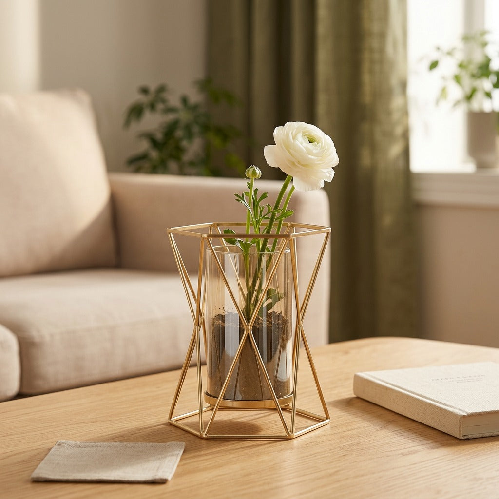 Petalwick™ Glass Flower Pot Candlestick, styled close view