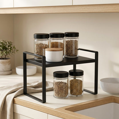 Spicerail™ Carbon Steel Seasoning Rack in a calm home setting