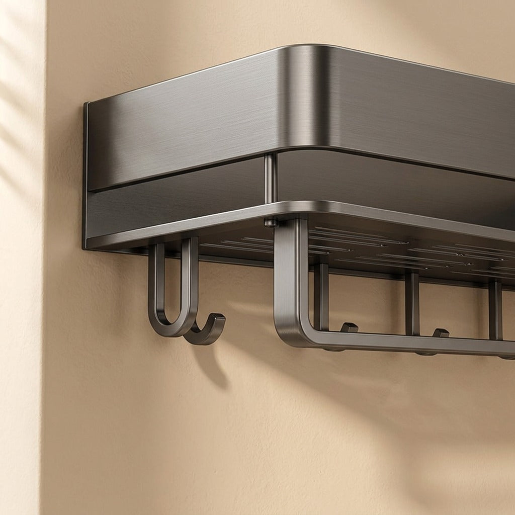 Steelstore™ Carbon Steel Bathroom Storage Rack, material and detail close-up