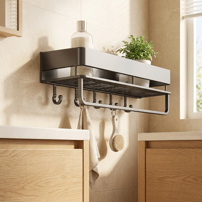 Steelstore™ Carbon Steel Bathroom Storage Rack in a calm home setting