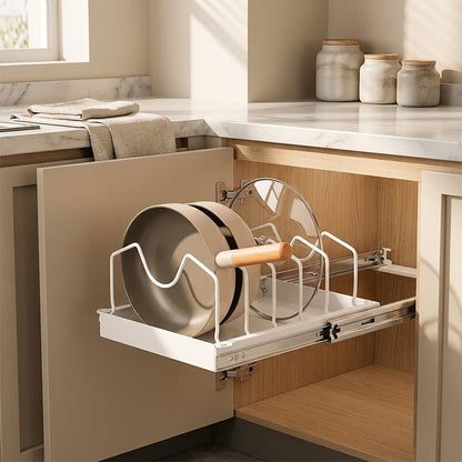 Potglide™ Carbon Steel Pull-Out Pot Rack, styled close view