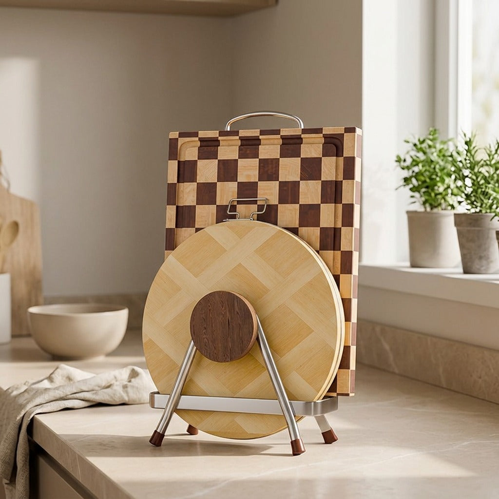 Boardnest™ Stainless Steel Cutting Board Rack, styled close view