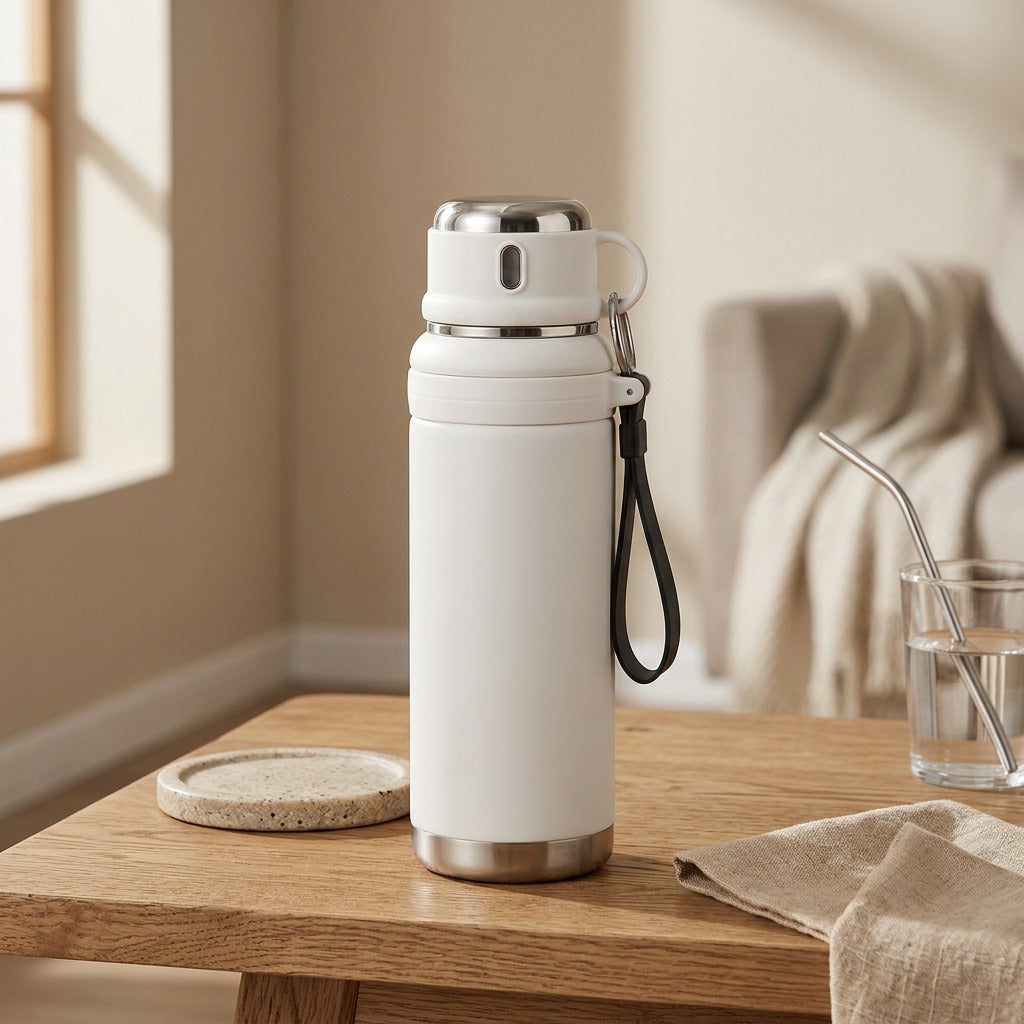 Heatseal™ 316 Stainless Steel Thermos Cup, styled close view