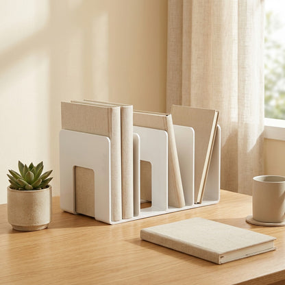 Quadpage™ Four-Section Plastic Book Stand in a calm home setting