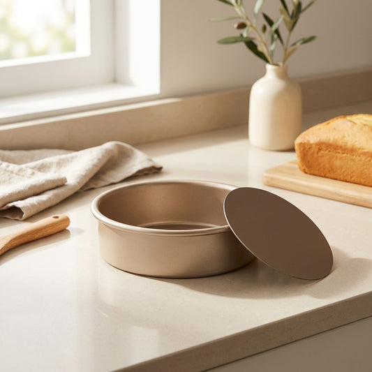 Bakecurve™ Round Carbon Steel Cake Mold in a calm home setting