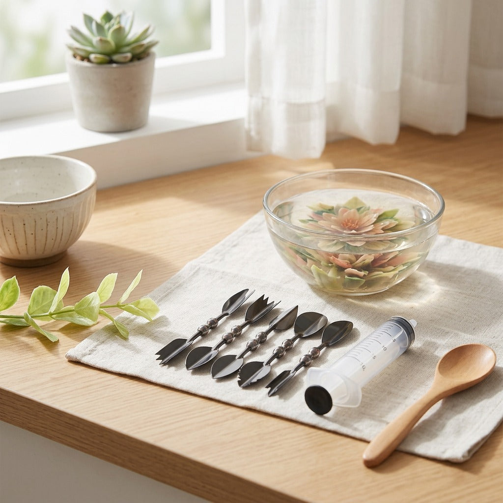 Jellycraft™ Stainless Steel Jelly Art Baking Tools in a calm home setting