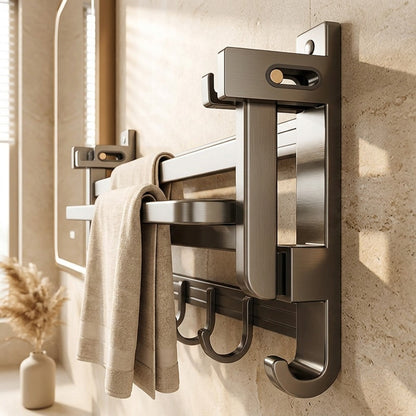 Drybar™ Gunmetal Aluminum Bathroom Towel Rack, styled close view