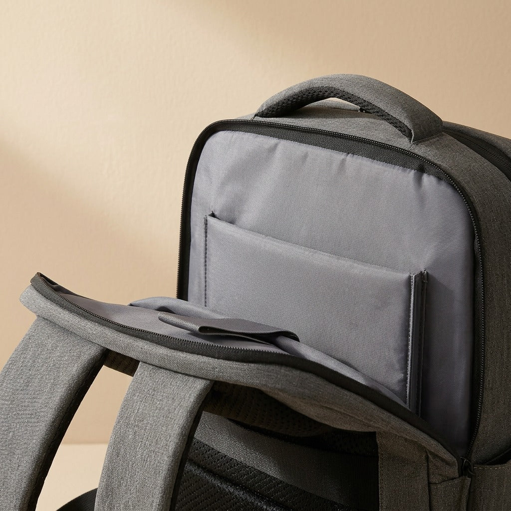 Workcarry™ Polyester Business Backpack, material and detail close-up