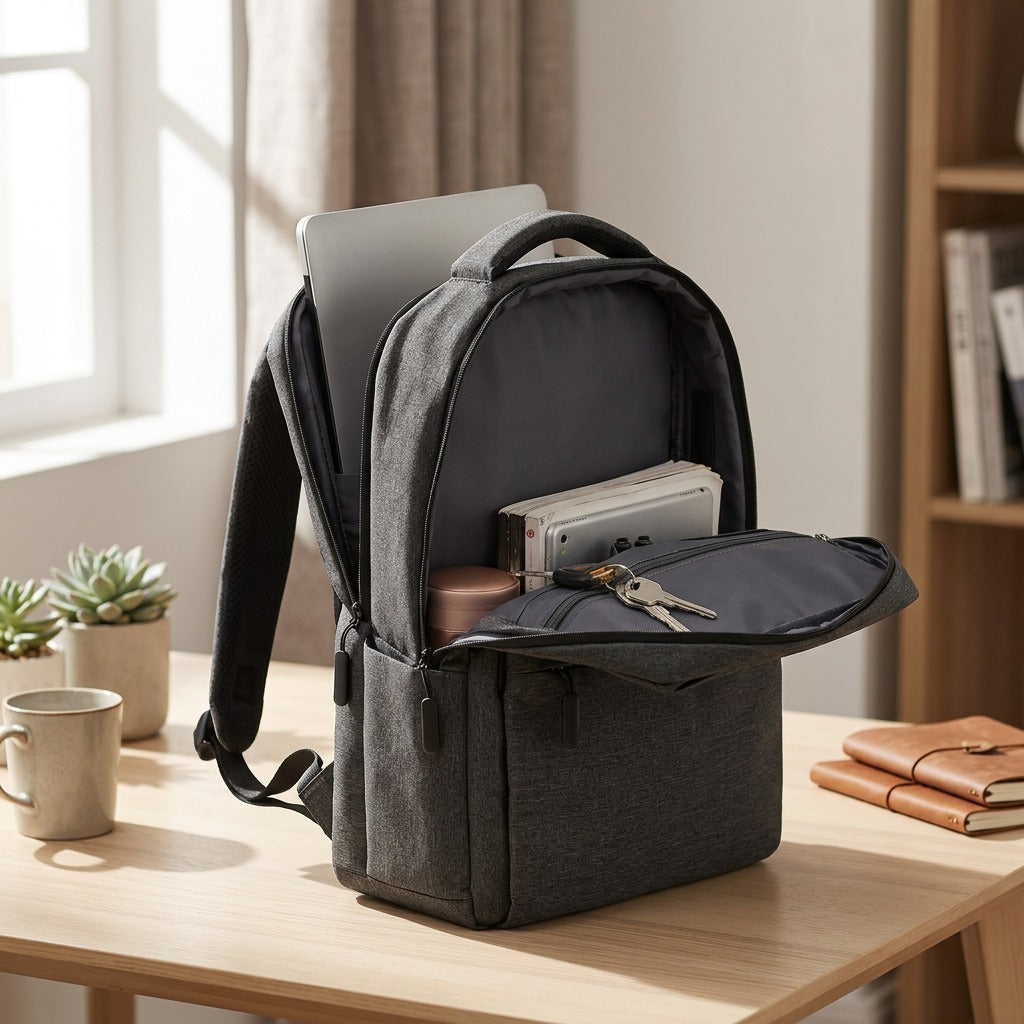 Workcarry™ Polyester Business Backpack, styled close view