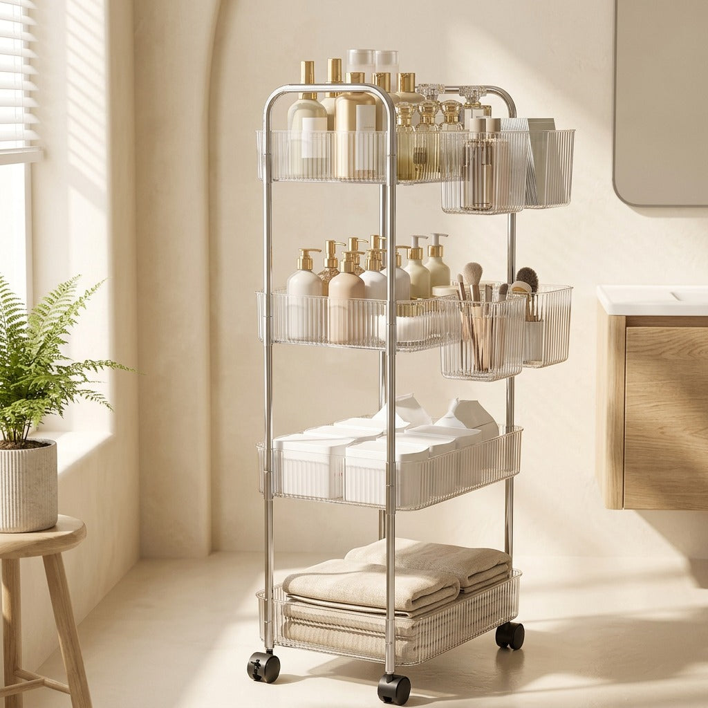 Bathshelf™ Plastic Bathroom Storage Rack in a calm home setting