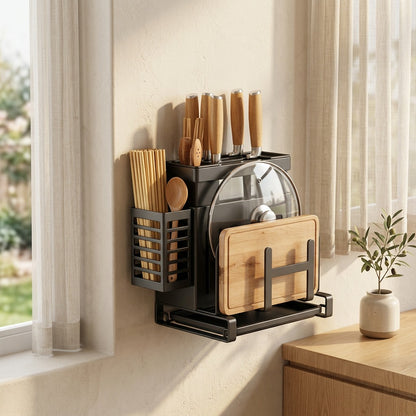 Bladehaven™ Carbon Steel Kitchen Knife Holder Rack in a calm home setting