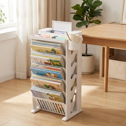 Classrack™ Plastic Classroom Book Storage Rack in a calm home setting