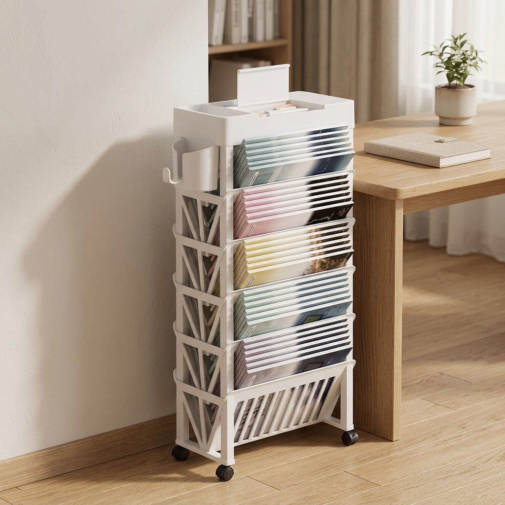 Classrack™ Plastic Classroom Book Storage Rack, styled close view