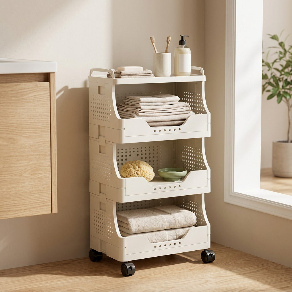 Foldcart™ Foldable Plastic Storage Trolley in a calm home setting
