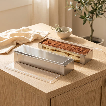 Bakeslab™ Stainless Steel Rectangular Cake Mold in a calm home setting