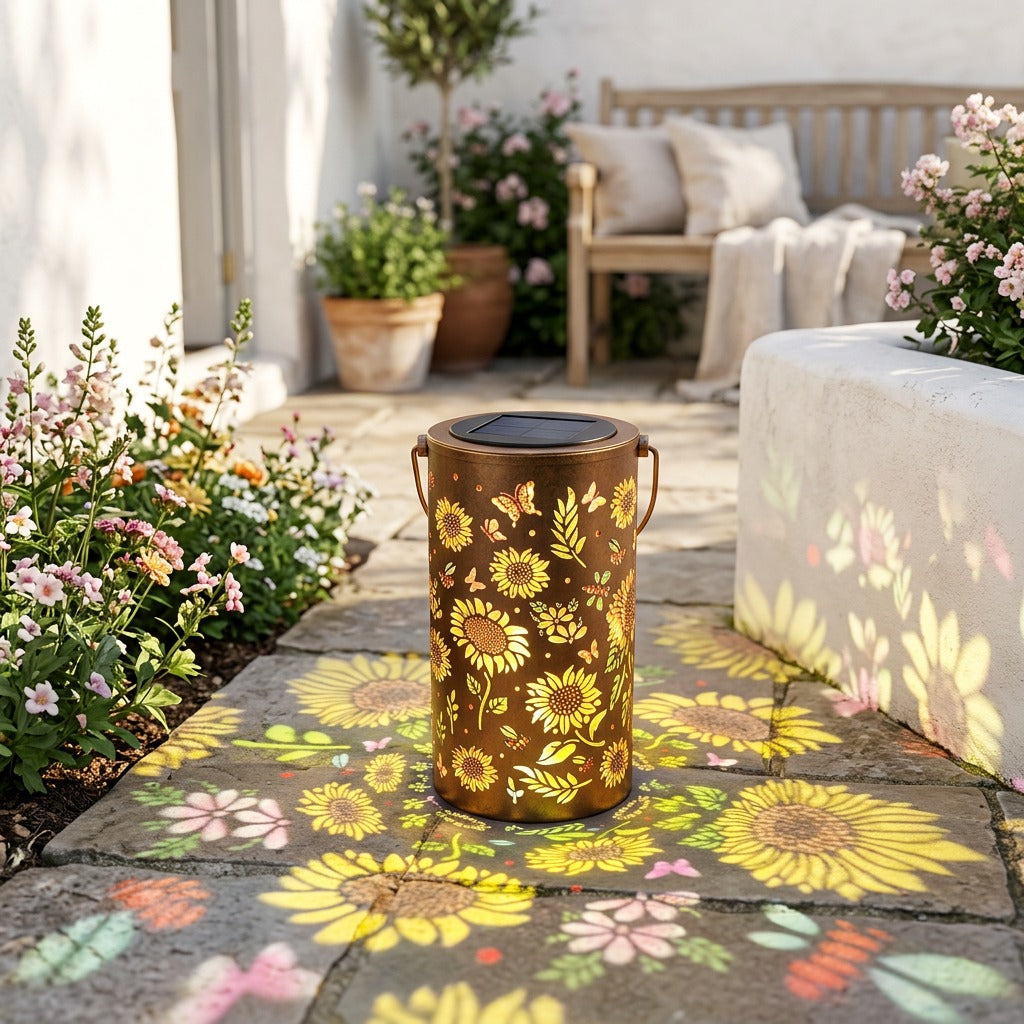 Solarbloom™ Solar Sunflower Garden Light in a calm home setting