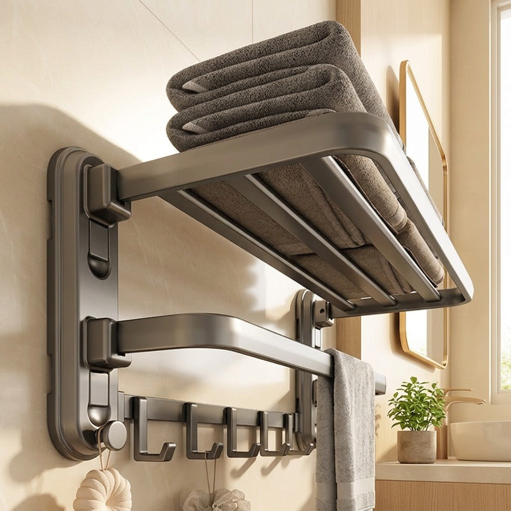 Gripdry™ Gunmetal Suction Cup Towel Rack in a calm home setting